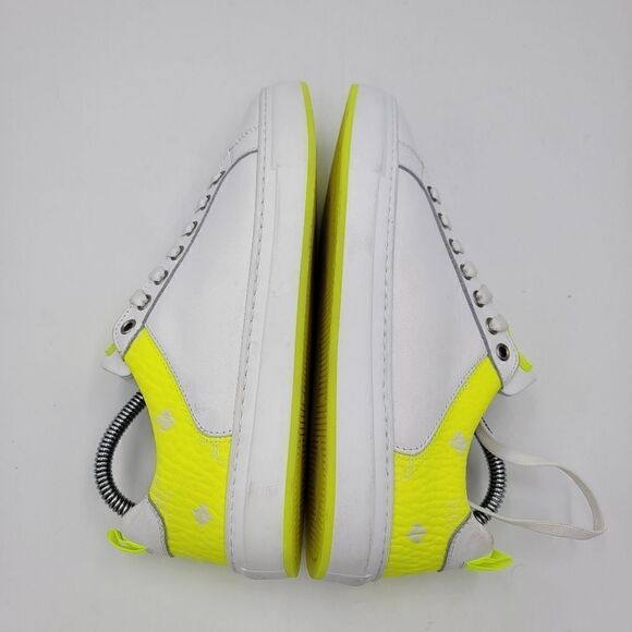 MCM Women's $520 White Neon Yellow Visetos Low Top Sneakers Shoes US 8.5 EU 39 - Picture 10 of 15